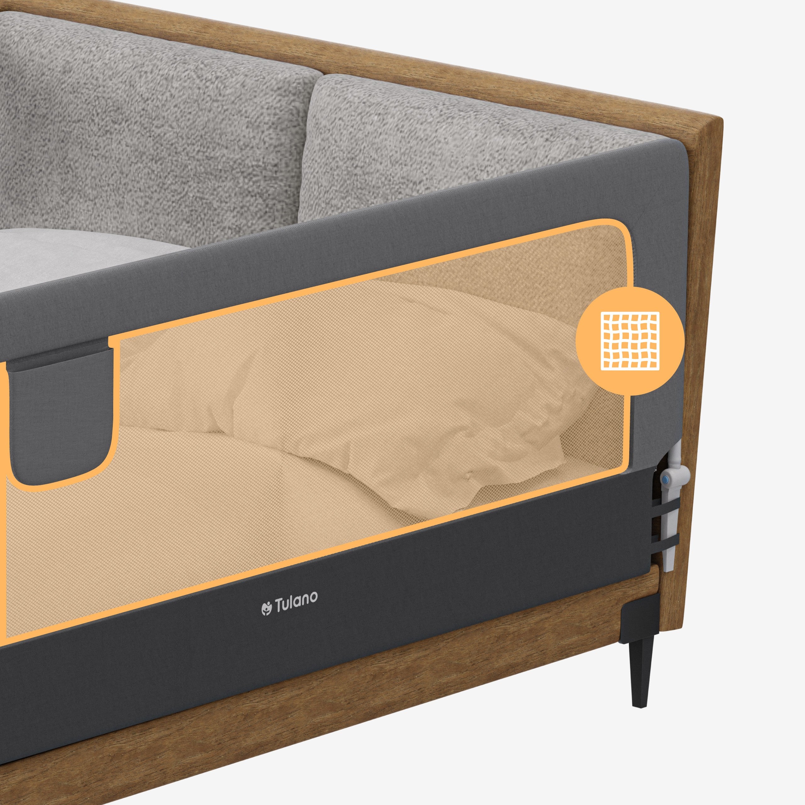 Spondina di sicurezza per letto da 200 cm Tulano Cover 30 Grey