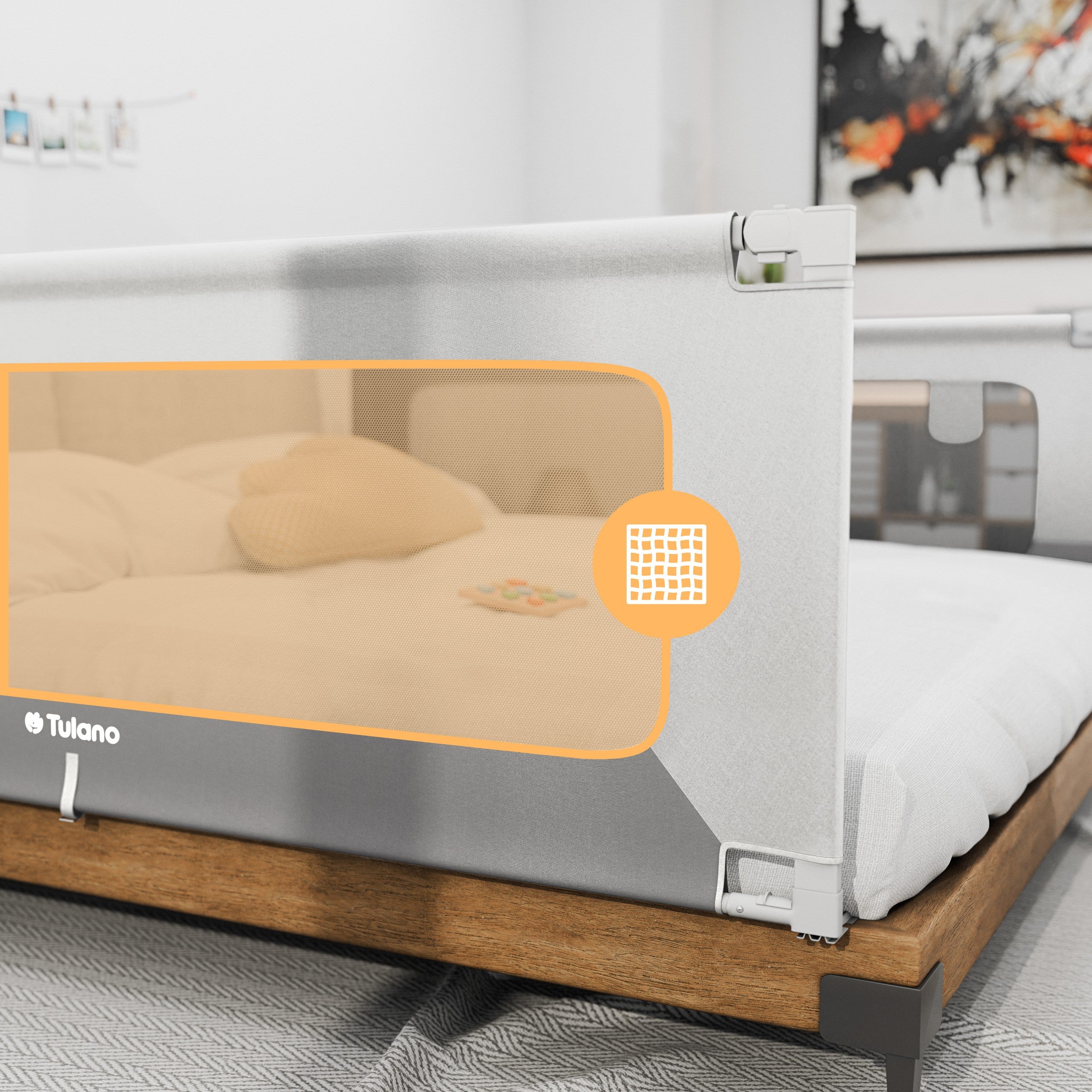Spondina di sicurezza per letto da 160 cm Tulano Cover 46 Bianco-Grigio