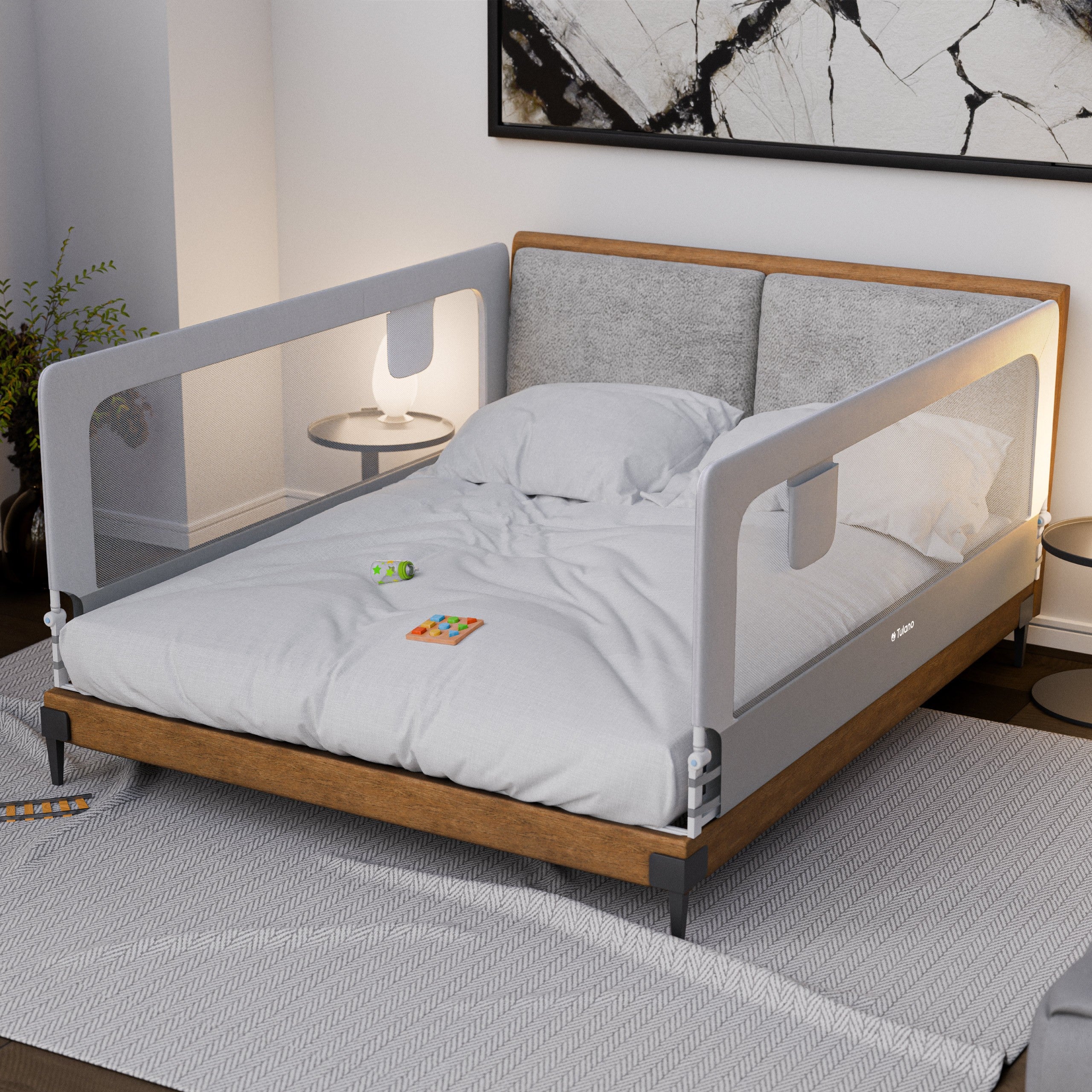 Spondina di sicurezza per letto da 200 cm Tulano Cover 30 Bianco-Grigio