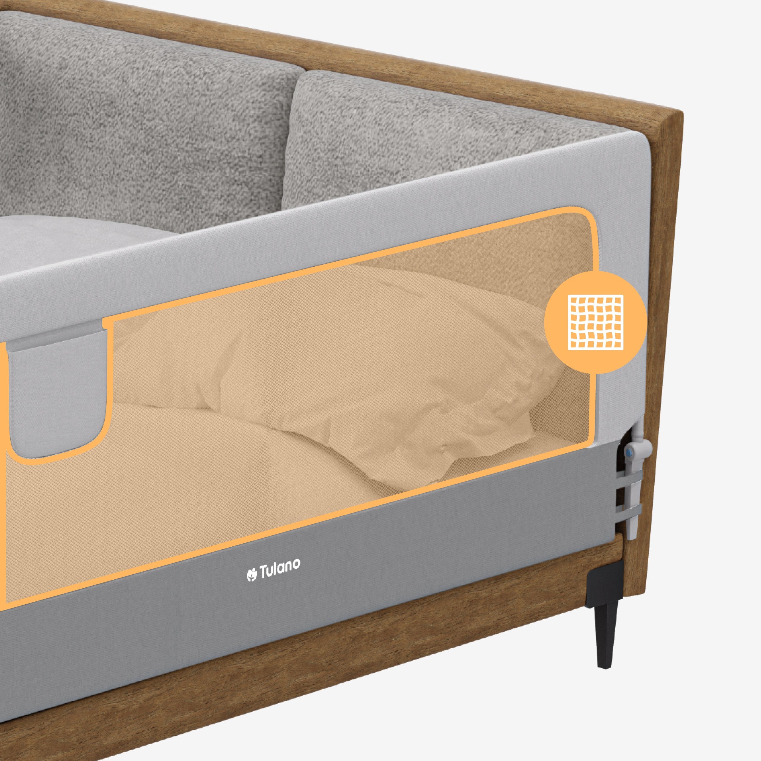 Spondina di sicurezza per letto da 200 cm Tulano Cover 30 Bianco-Grigio