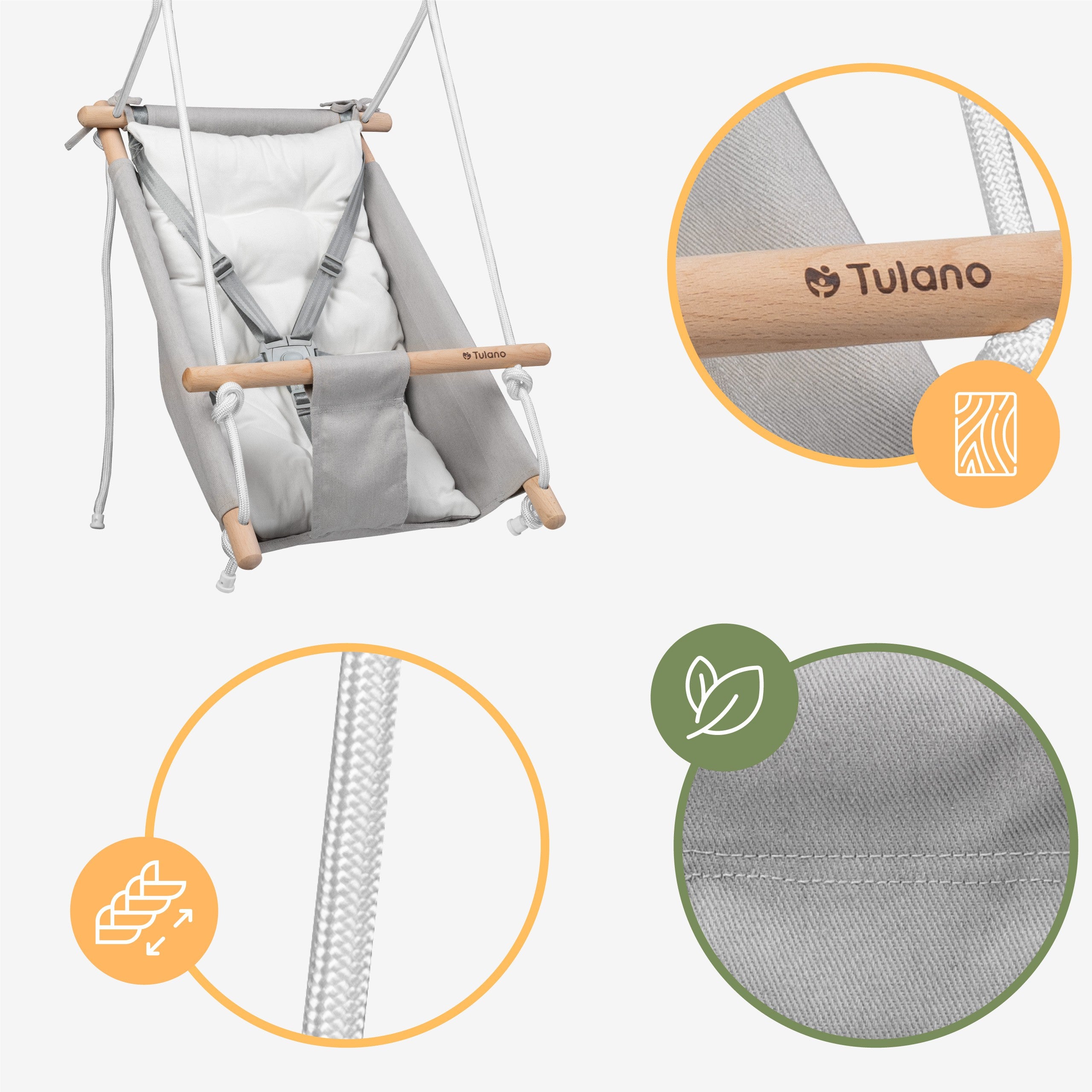 Altalena a dondolo per bambini TULANO Hop 40 Grigio-Bianco