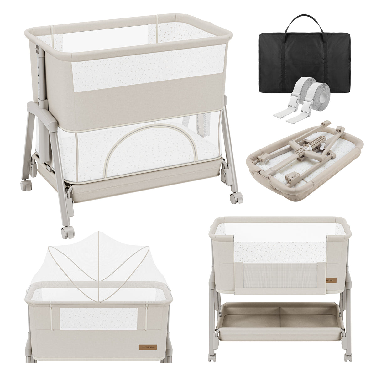 Culla co-sleeping e lettino da viaggio 4in1 Tulano Dream 55 Beige