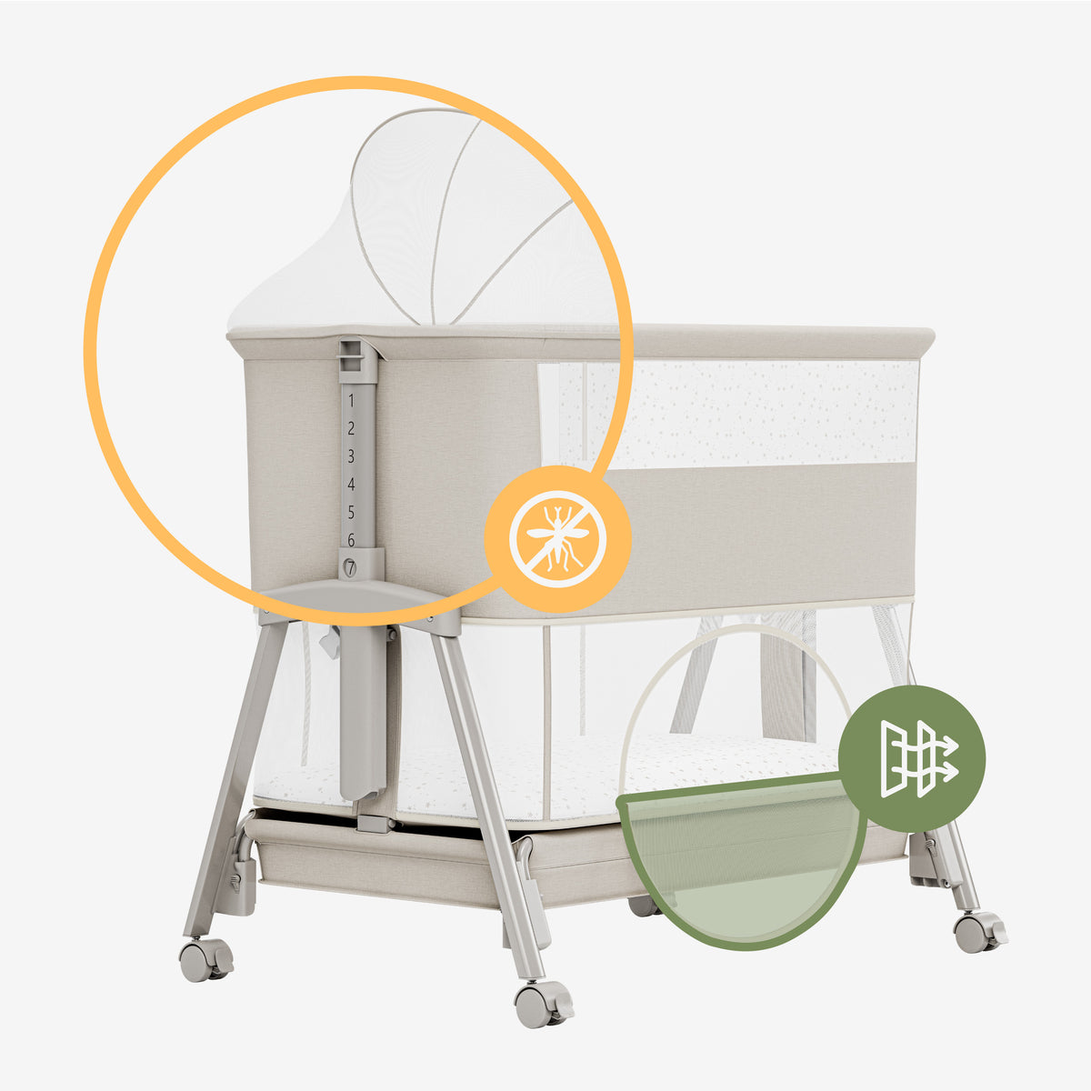 Culla co-sleeping e lettino da viaggio 4in1 Tulano Dream 55 Beige