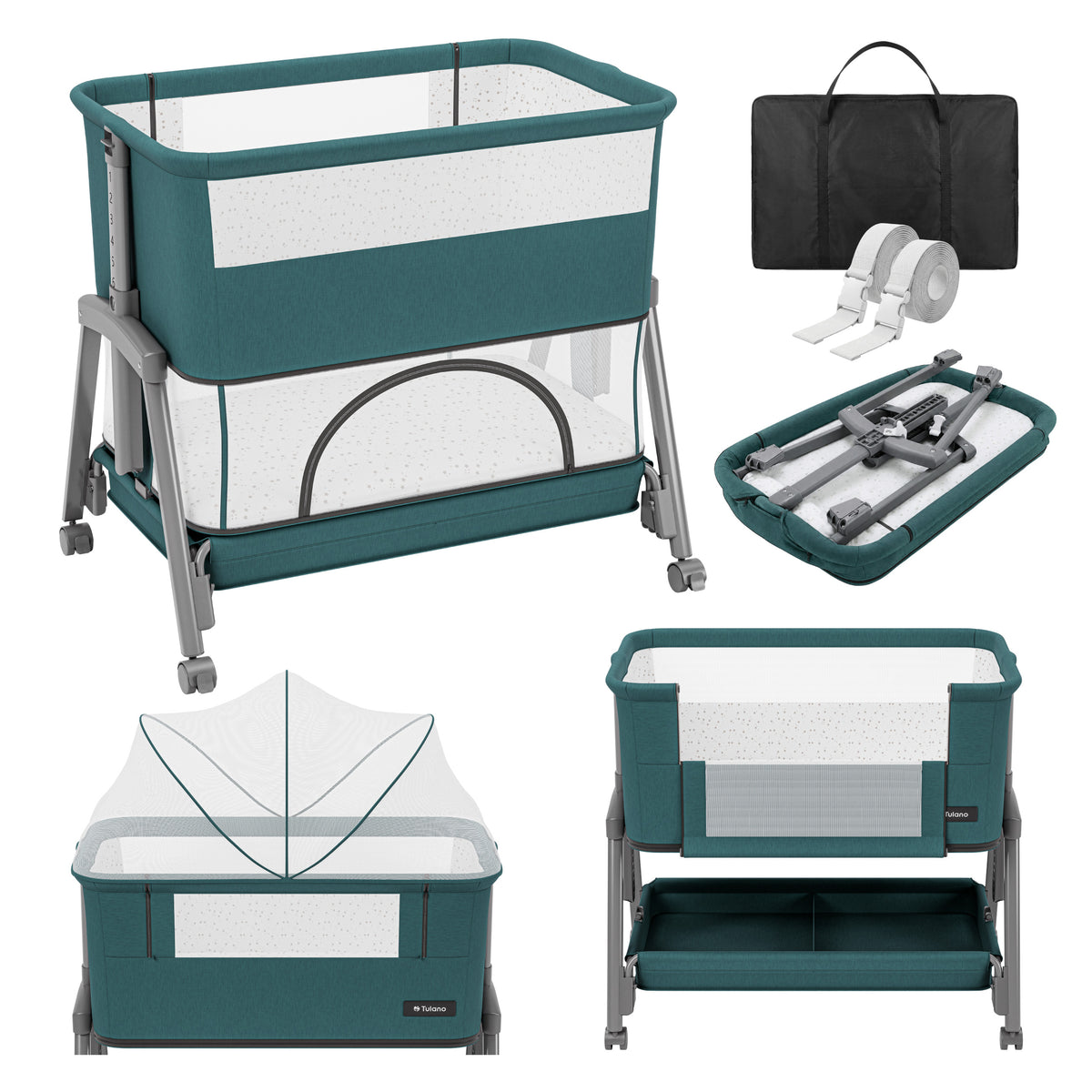 Culla co-sleeping e lettino da viaggio 4in1 Tulano Dream 55 Green