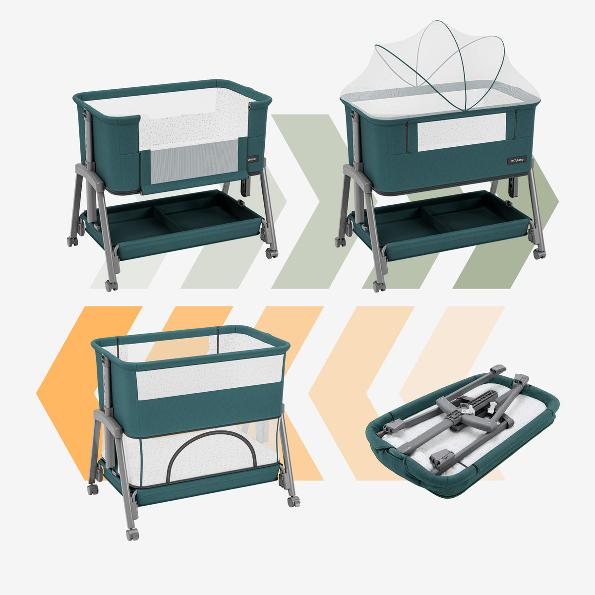 Culla co-sleeping e lettino da viaggio 4in1 Tulano Dream 55 Green