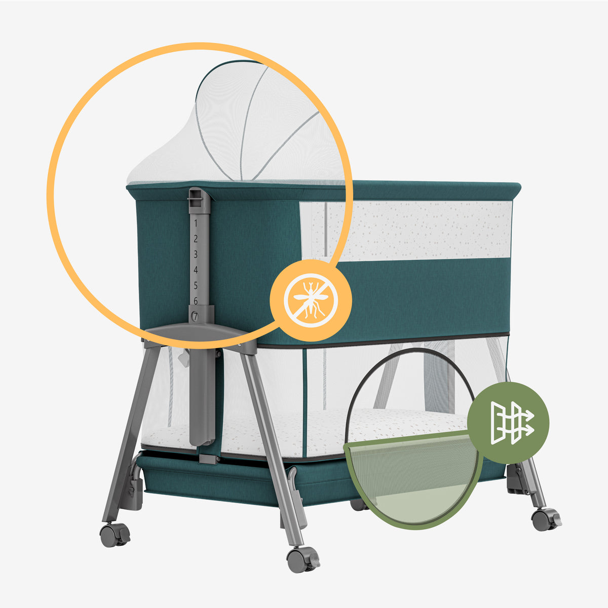 Culla co-sleeping e lettino da viaggio 4in1 Tulano Dream 55 Green