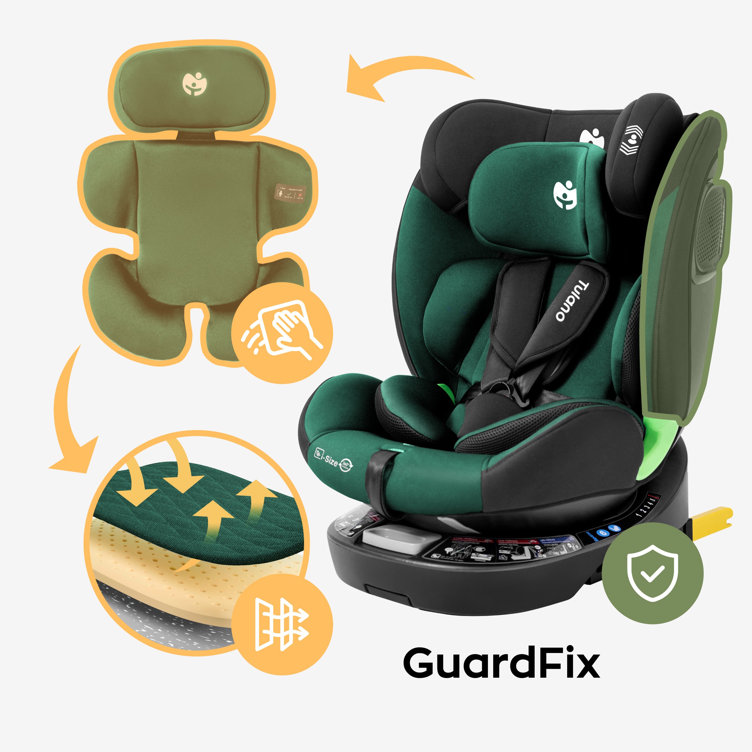 Seggiolino auto girevole Tulano Loom 35 Nero Verde