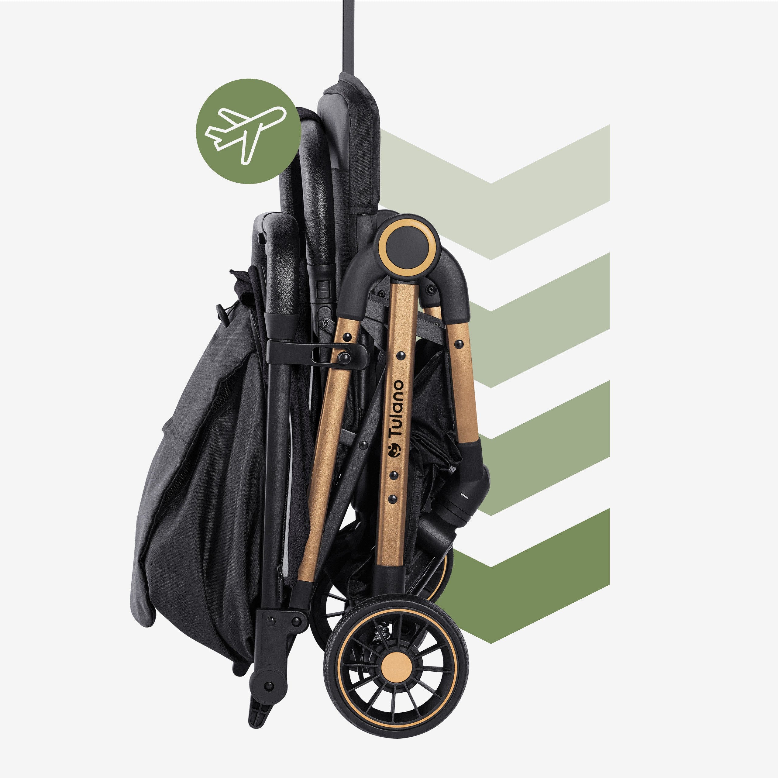 Passeggino per bambini Tulano Milan Oro-Nero, pieghevole, fino a 22 kg