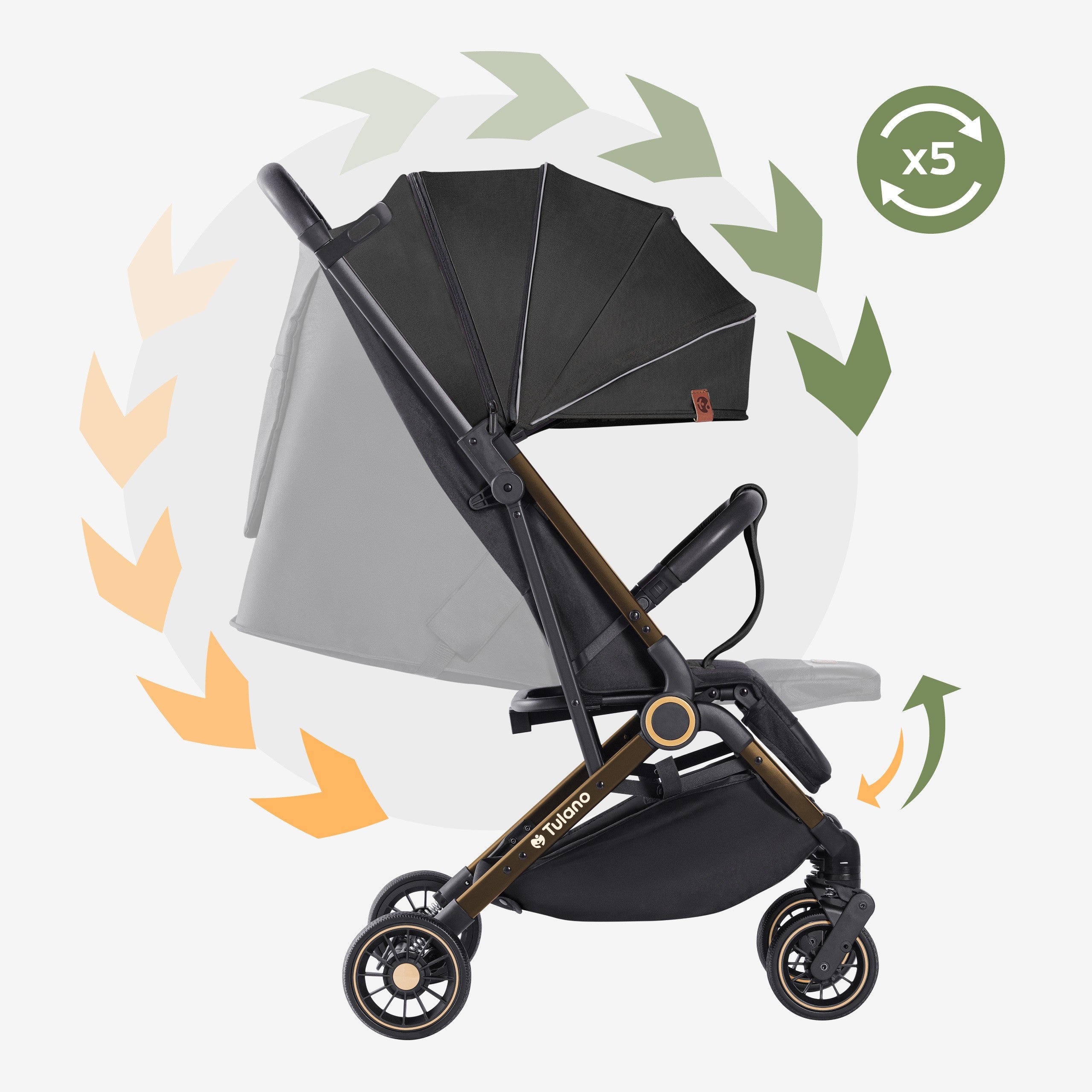 Passeggino per bambini Tulano Milan Oro-Nero, pieghevole, fino a 22 kg