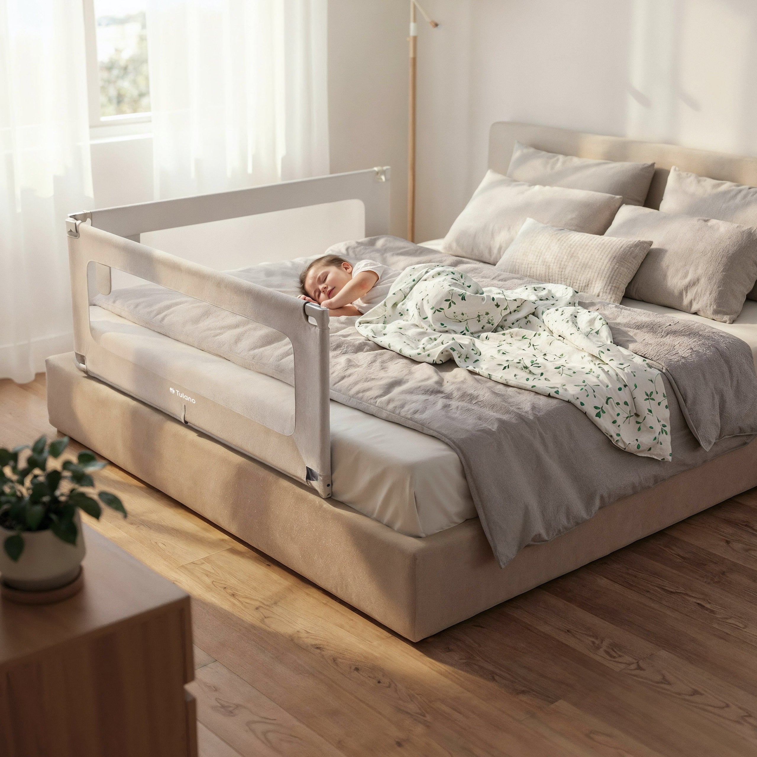 Spondina di sicurezza per letto da 180 cm Tulano Cover 48 Bianco-Grigio