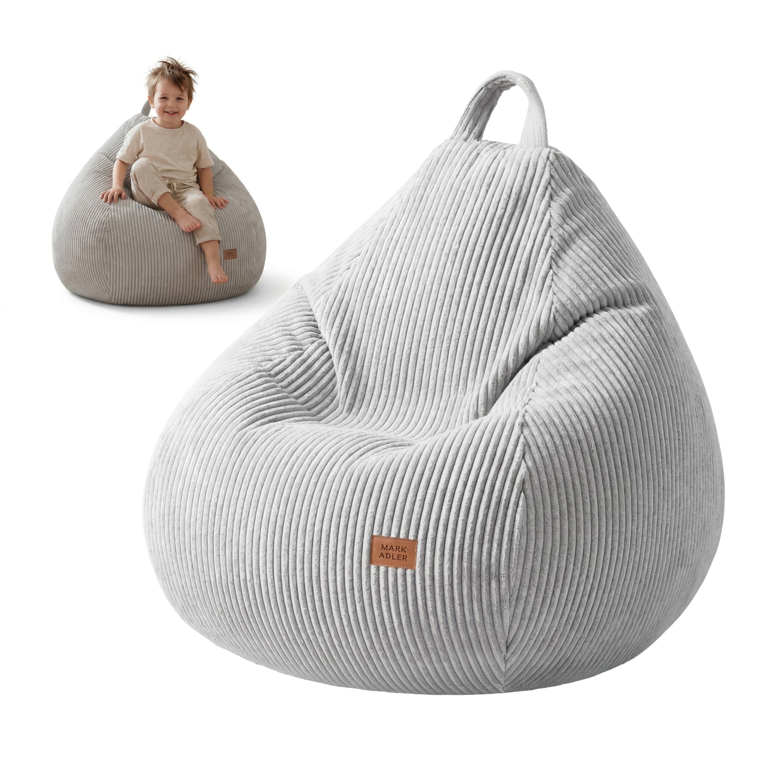 Pouf a sacco in velluto a coste grigio Mark Adler Comfy 1.0 Grey