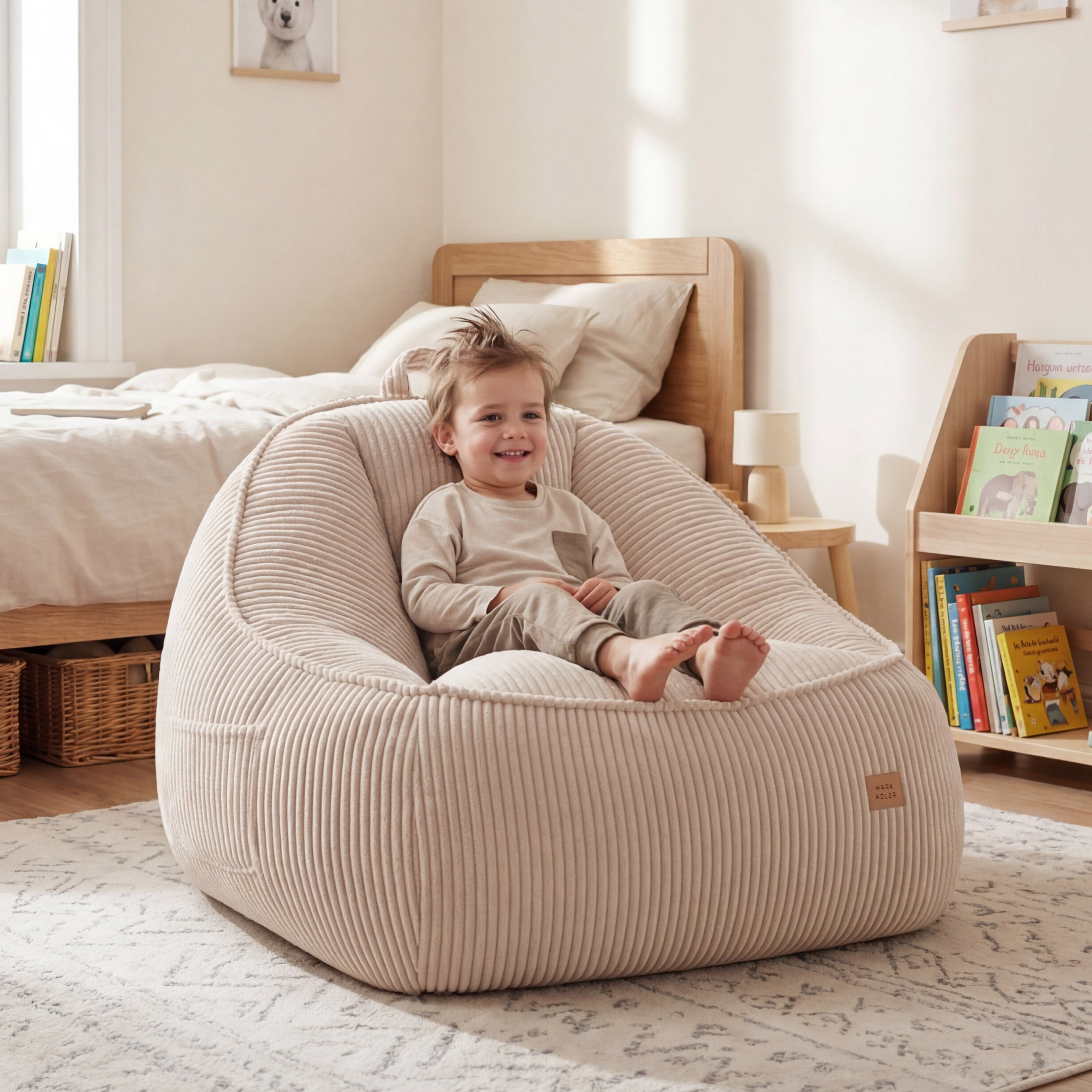 Poltrona pouf in velluto a coste con schienale Mark Adler Comfy 4.0 Beige