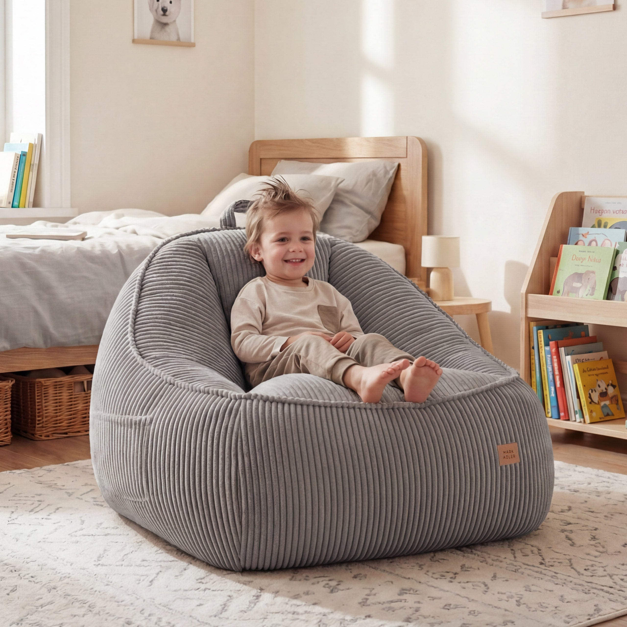 Poltrona pouf in velluto a coste con schienale Mark Adler Comfy 4.0 Grey