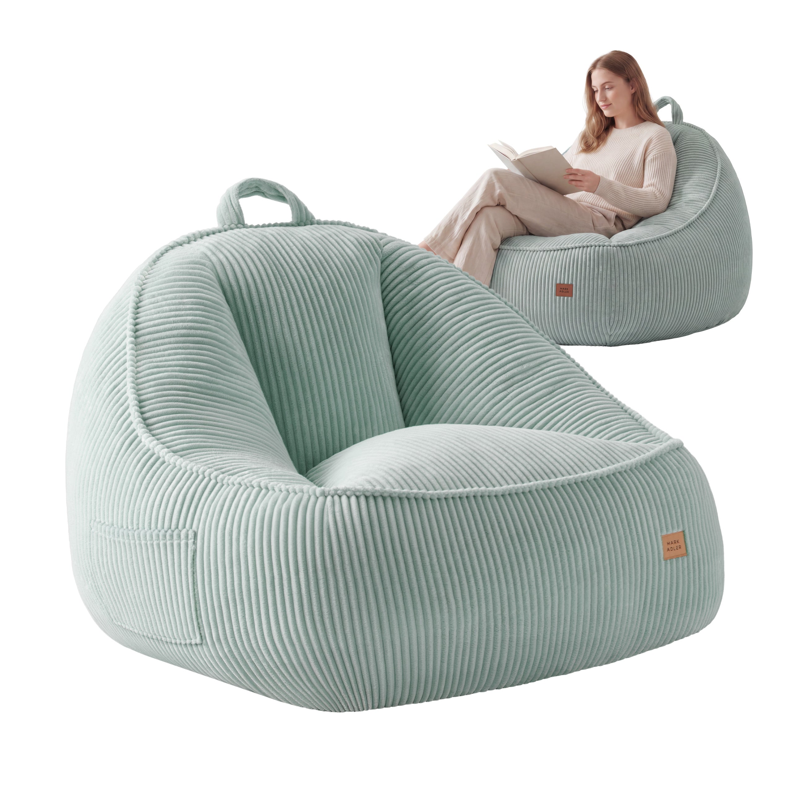 Poltrona pouf in velluto a coste con schienale Mark Adler Comfy 4.0 Sage