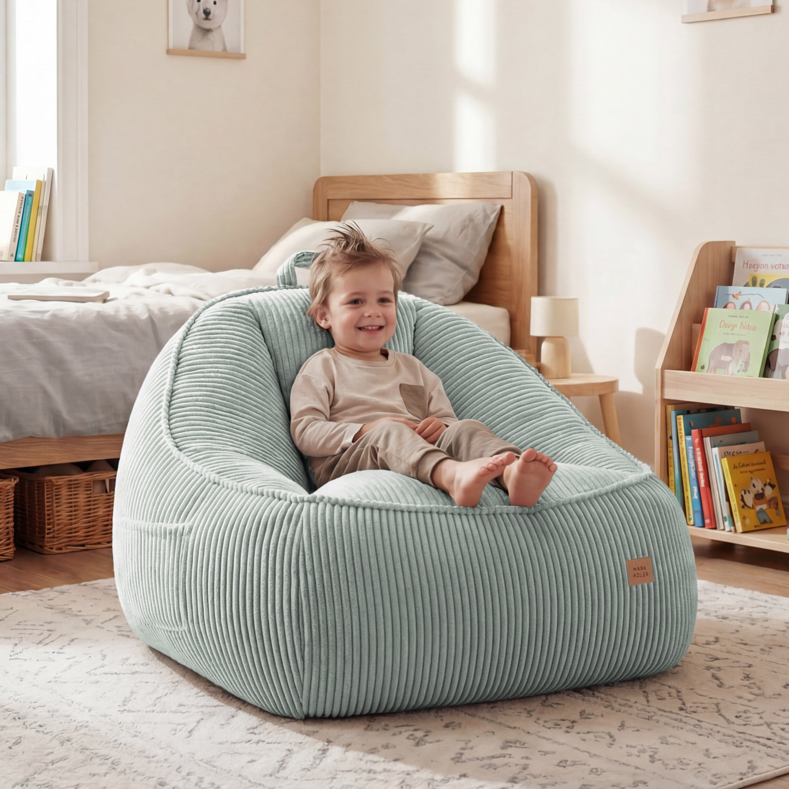 Poltrona pouf in velluto a coste con schienale Mark Adler Comfy 4.0 Sage