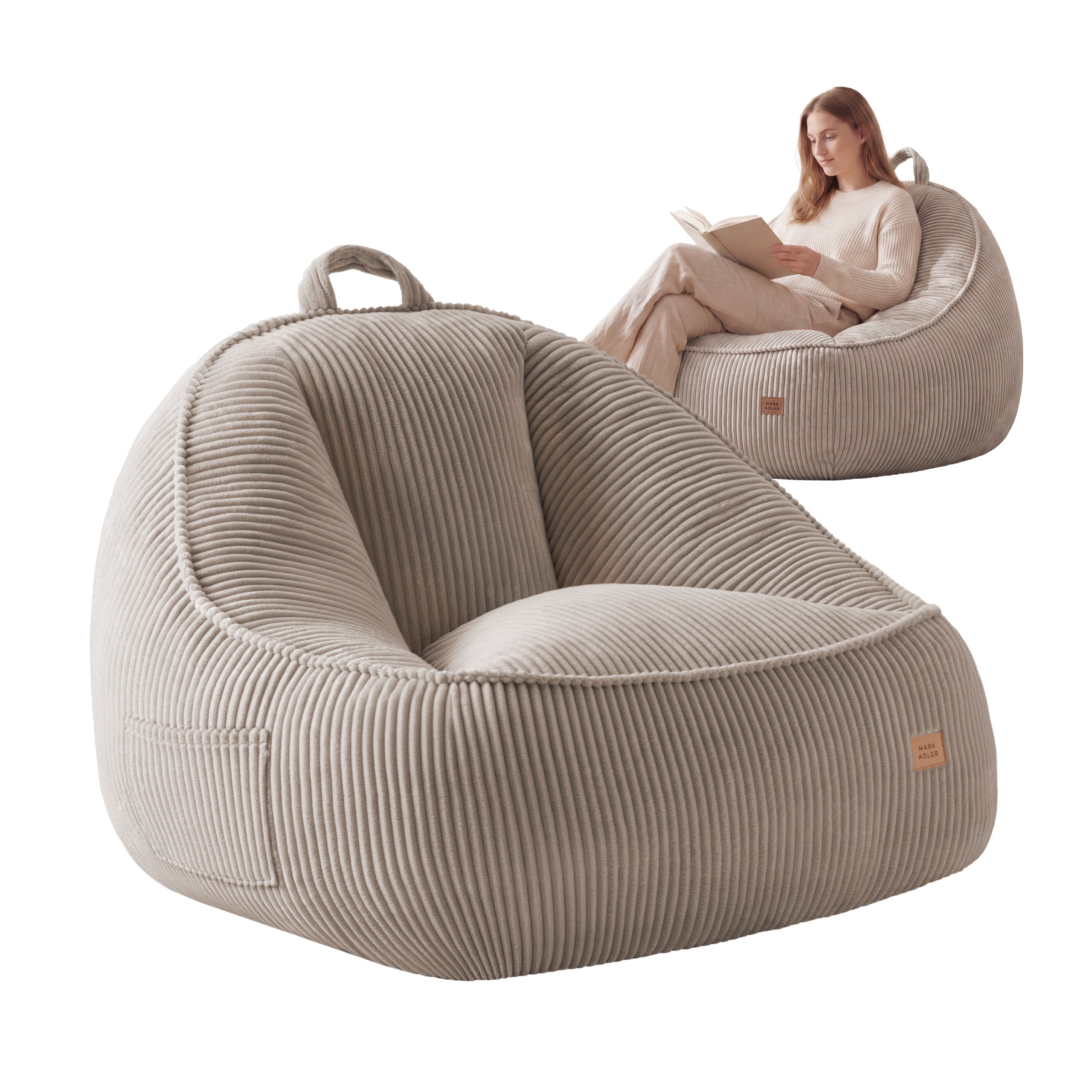 Poltrona pouf in velluto a coste con schienale Mark Adler Comfy 4.0 Taupe