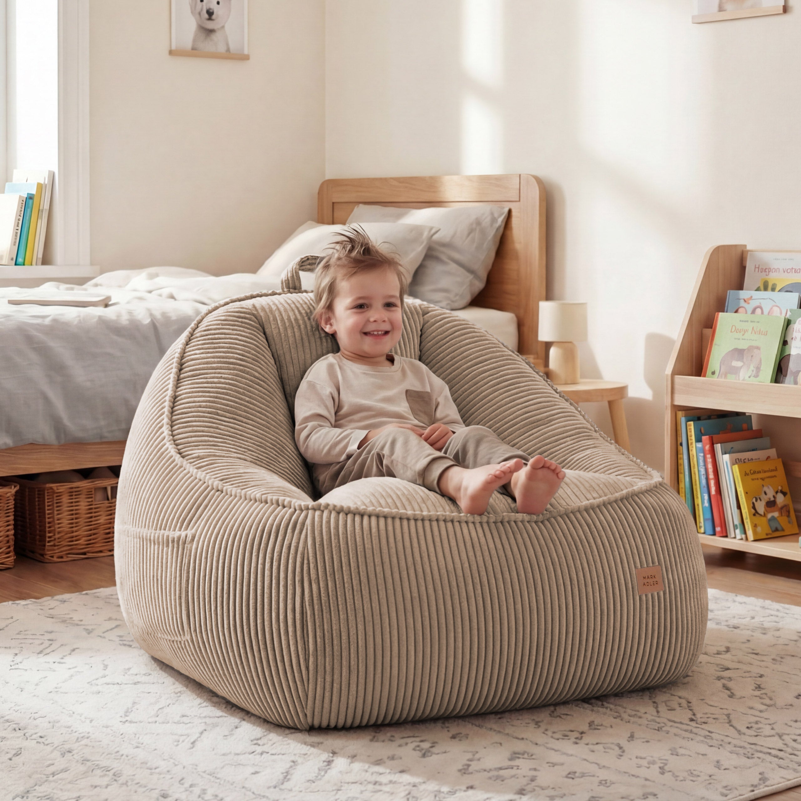 Poltrona pouf in velluto a coste con schienale Mark Adler Comfy 4.0 Taupe