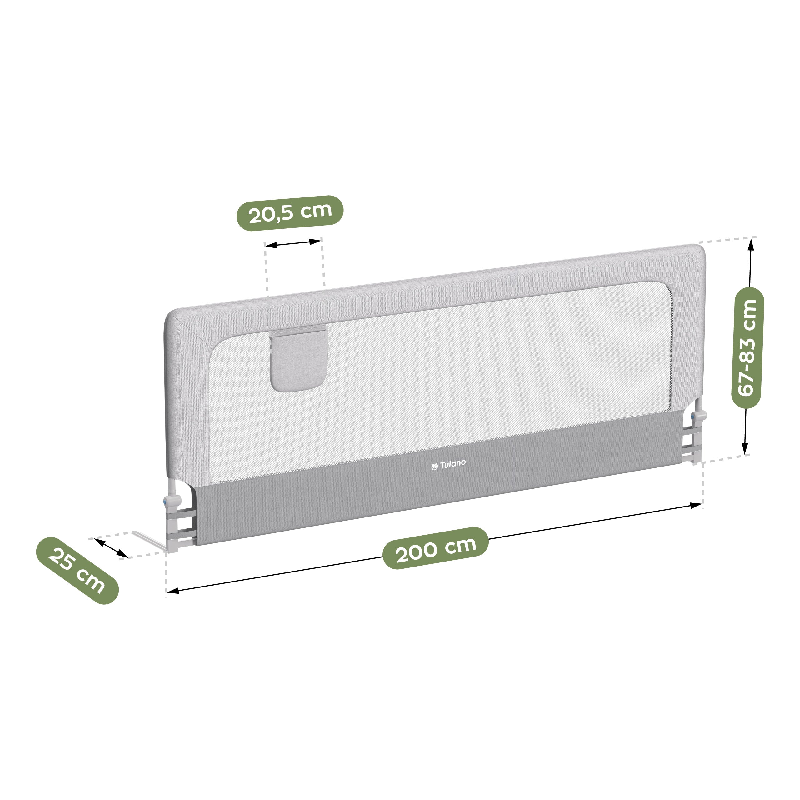 Spondina di sicurezza per letto da 200 cm Tulano Cover 30 Bianco-Grigio