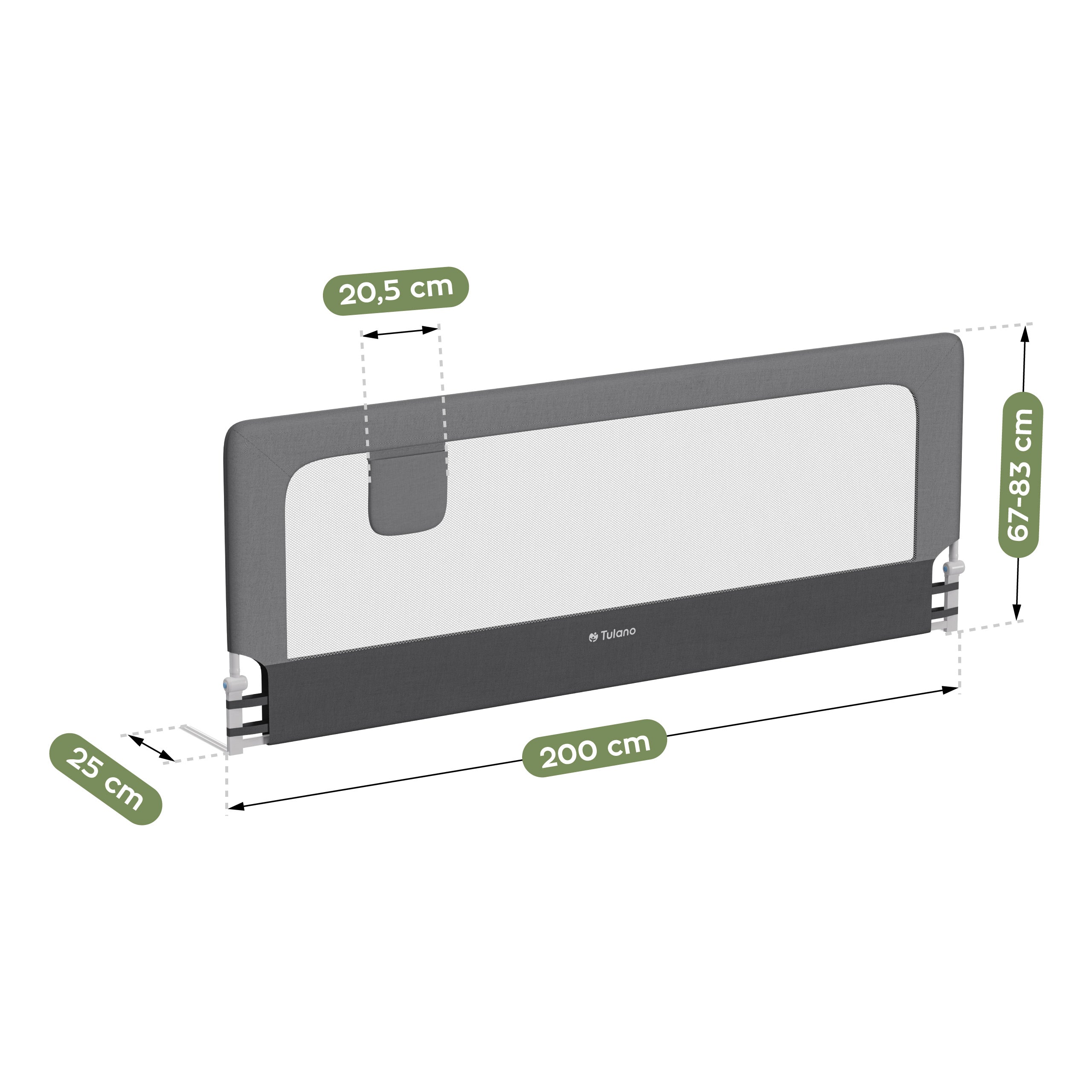 Spondina di sicurezza per letto da 200 cm Tulano Cover 30 Grey