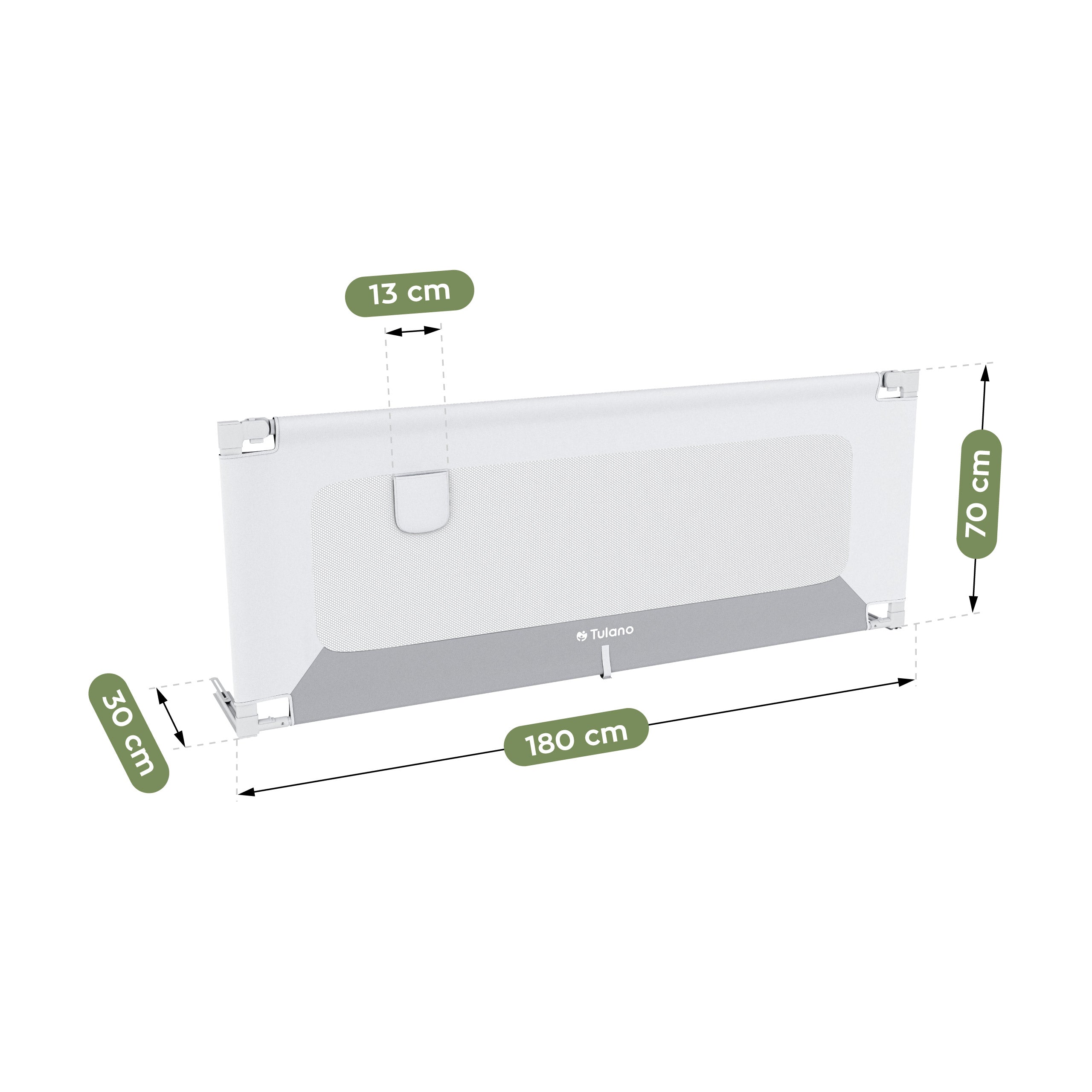 Spondina di sicurezza per letto da 180 cm Tulano Cover 48 Bianco-Grigio