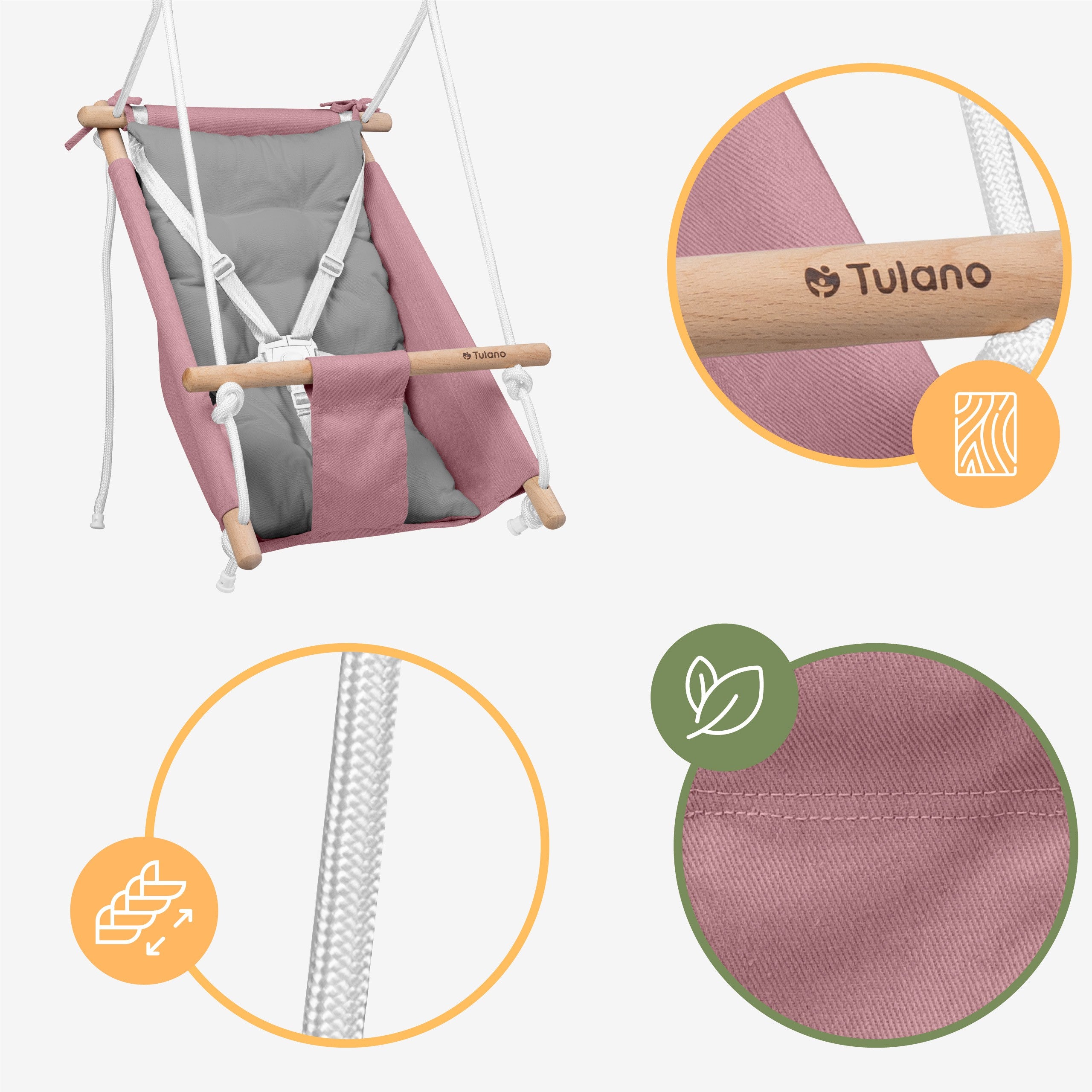 Altalena-dondolo per bambini TULANO Hop 40 Rosa-Grigio