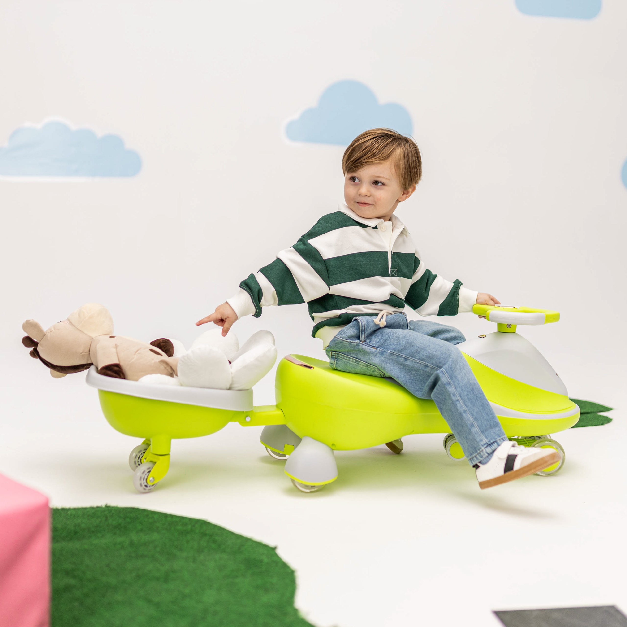 Carretto a gravità per bambini con luci LED Tulano Focus 55 Green