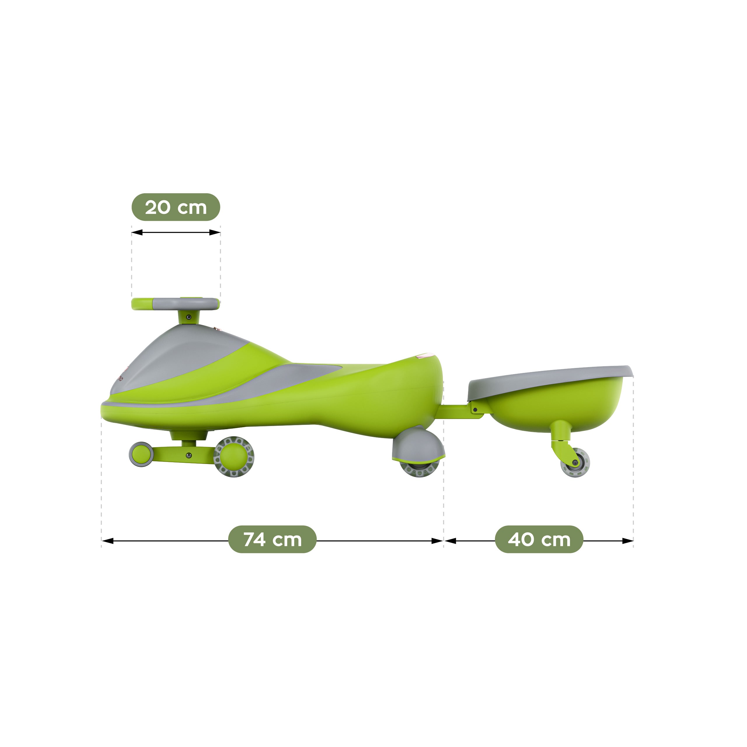 Carretto a gravità per bambini con luci LED Tulano Focus 55 Green