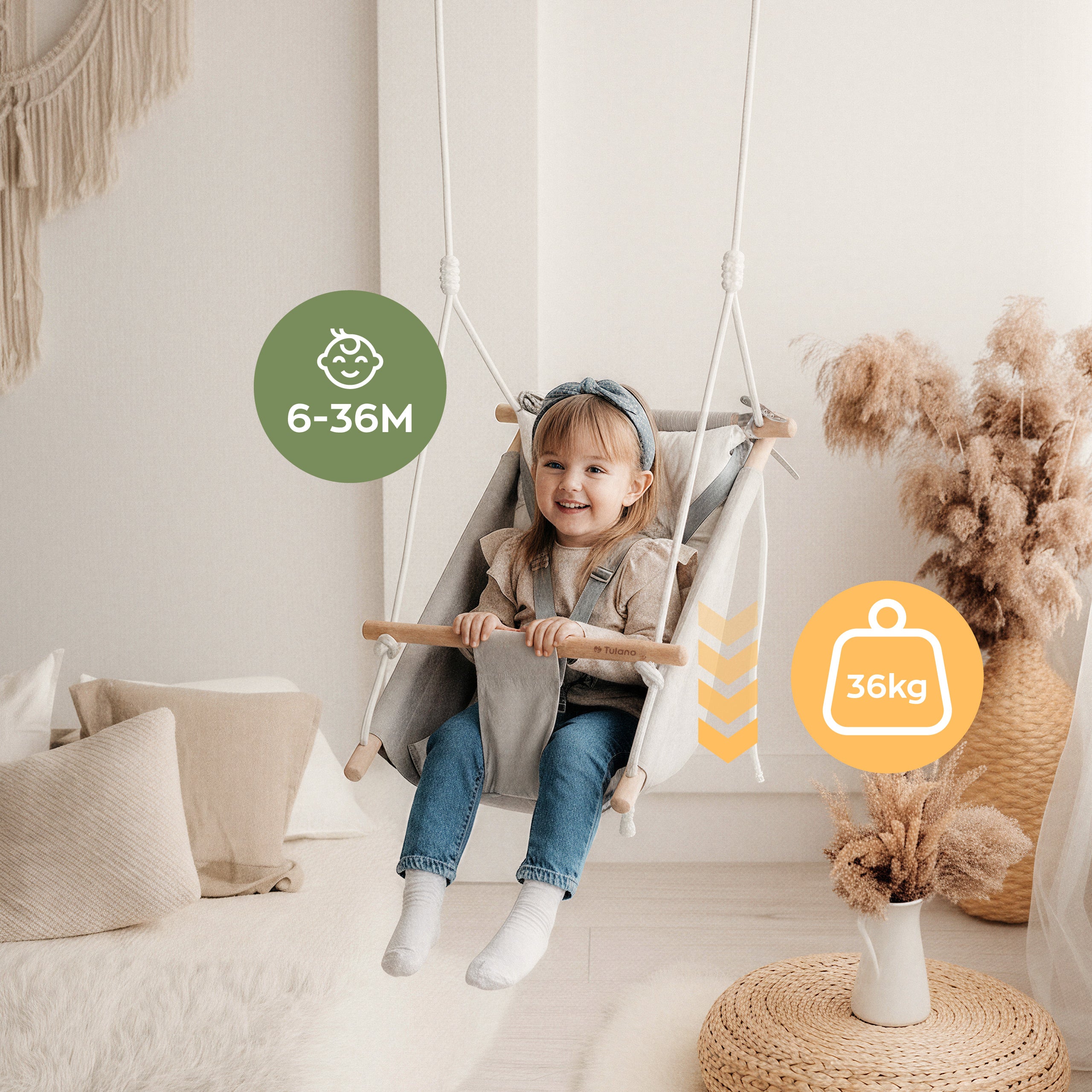 Altalena a dondolo per bambini TULANO Hop 40 Grigio-Bianco