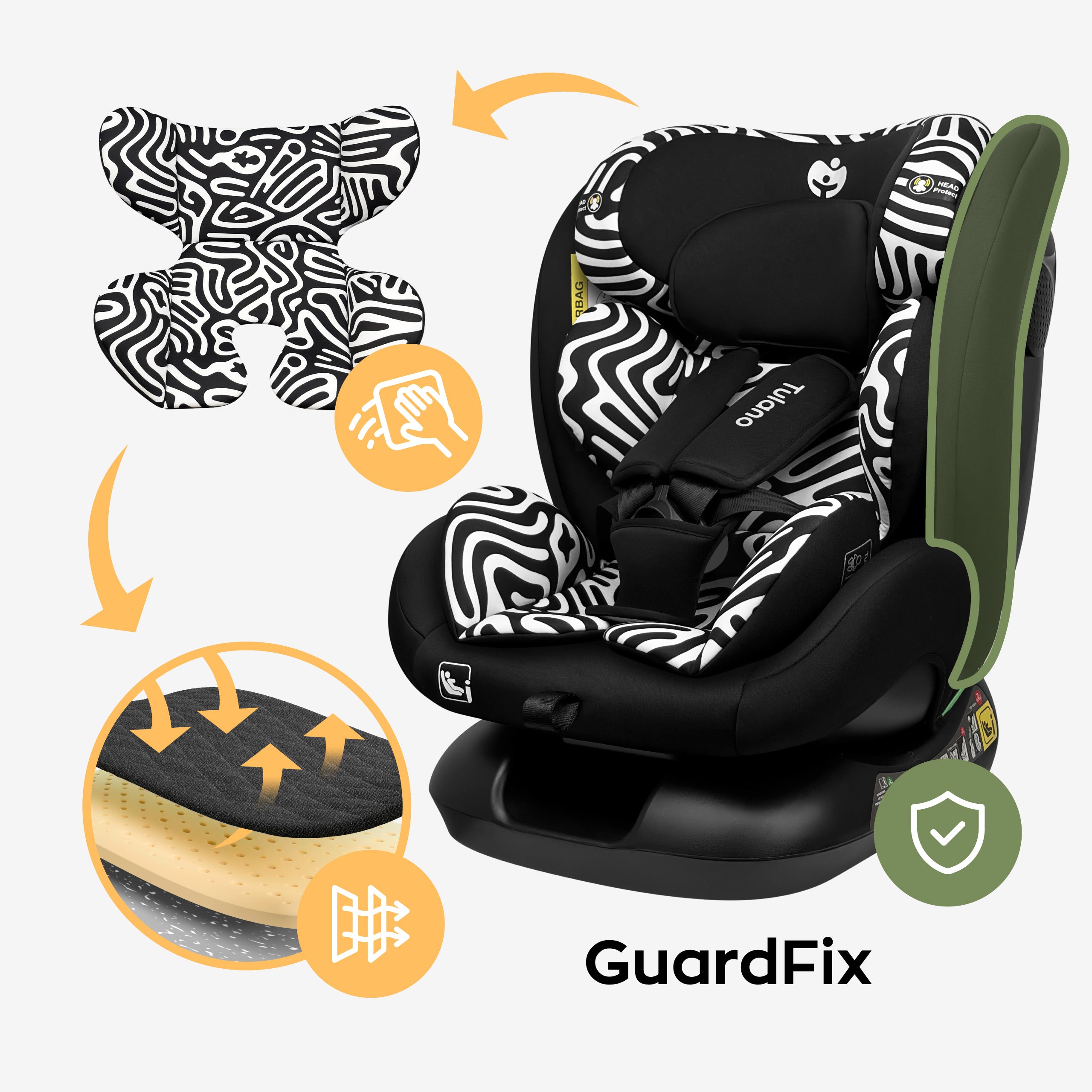 Seggiolino auto per bambini Tulano Loom 15 Black Mono