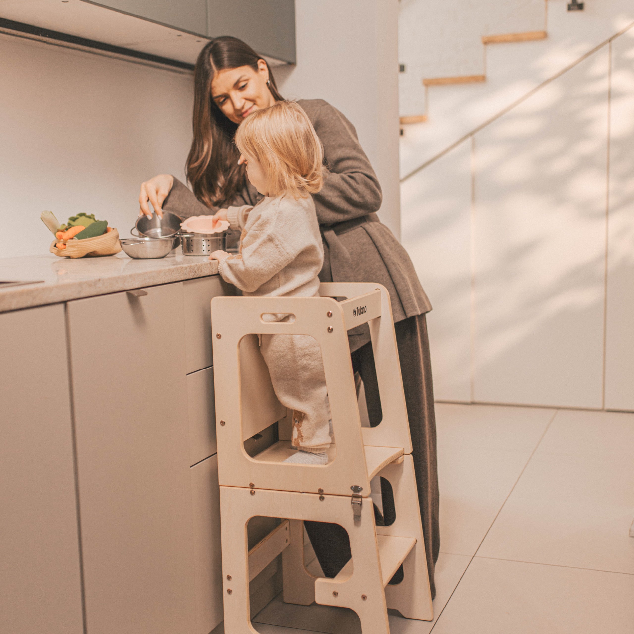 Aiuto in cucina per bambini 3 in 1 Tulano Mooby 35 Bianco-Naturale