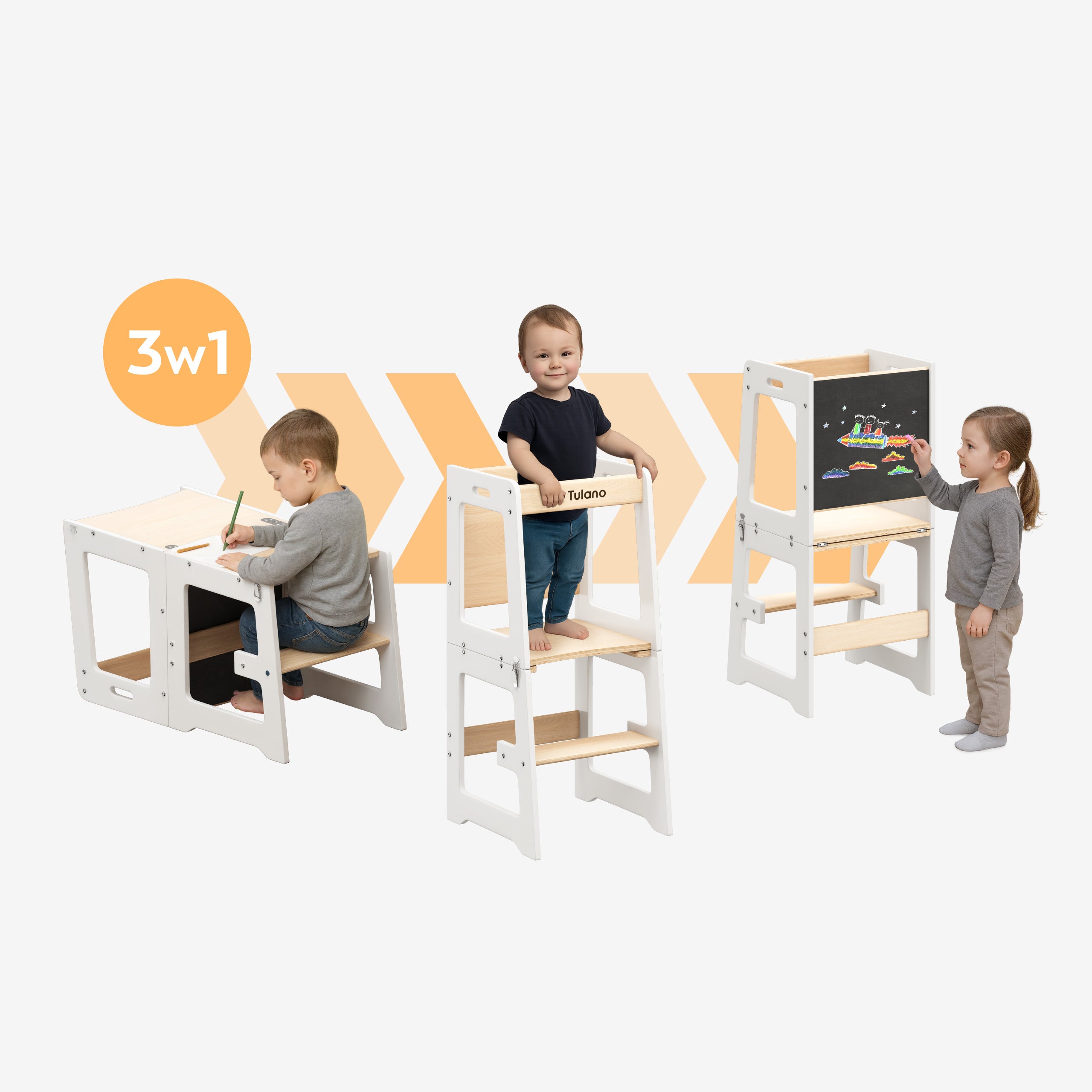 Aiuto in cucina per bambini 3 in 1 Tulano Mooby 35 Bianco-Naturale