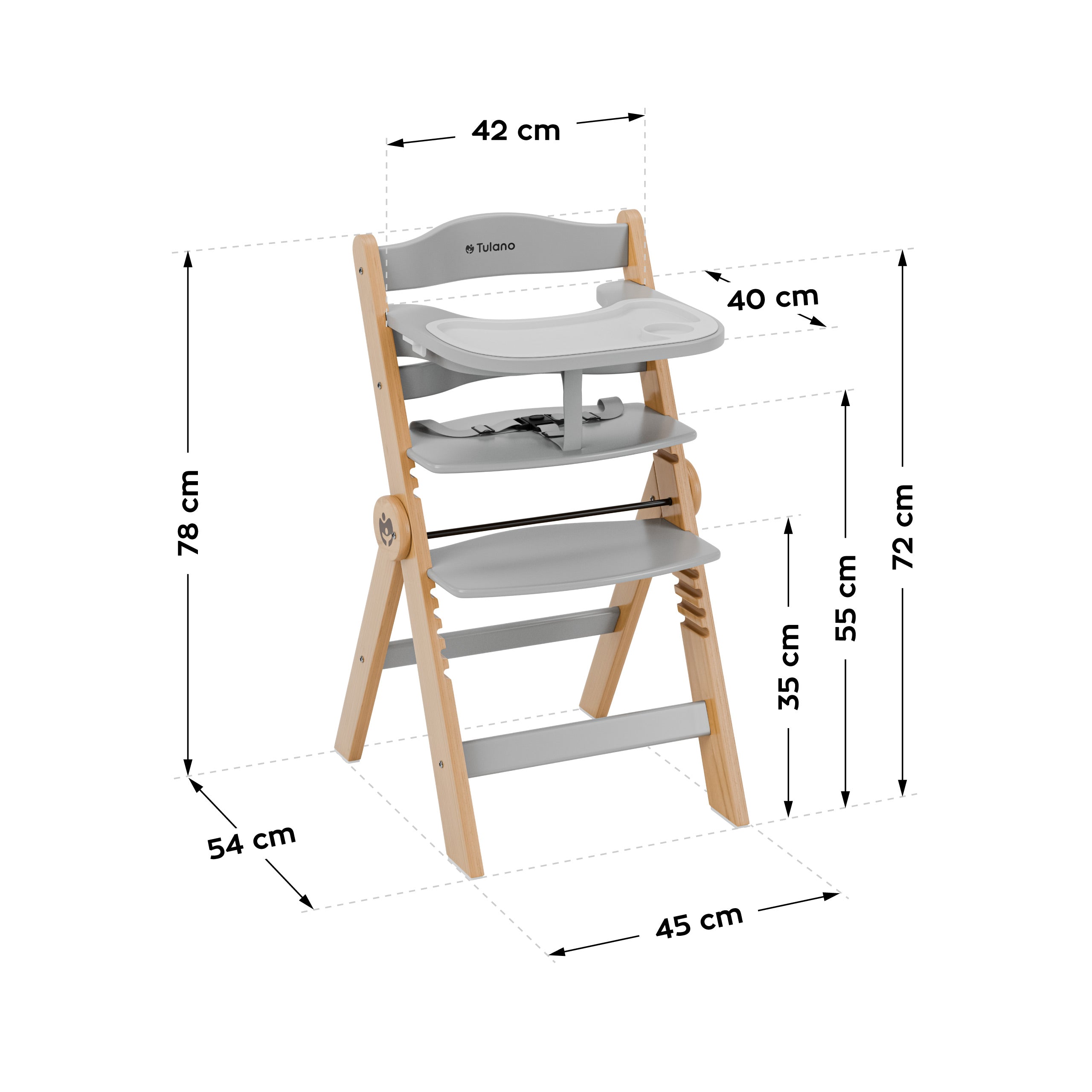 Seggiolone in legno Tulano Morsel 45 Natural-Grey