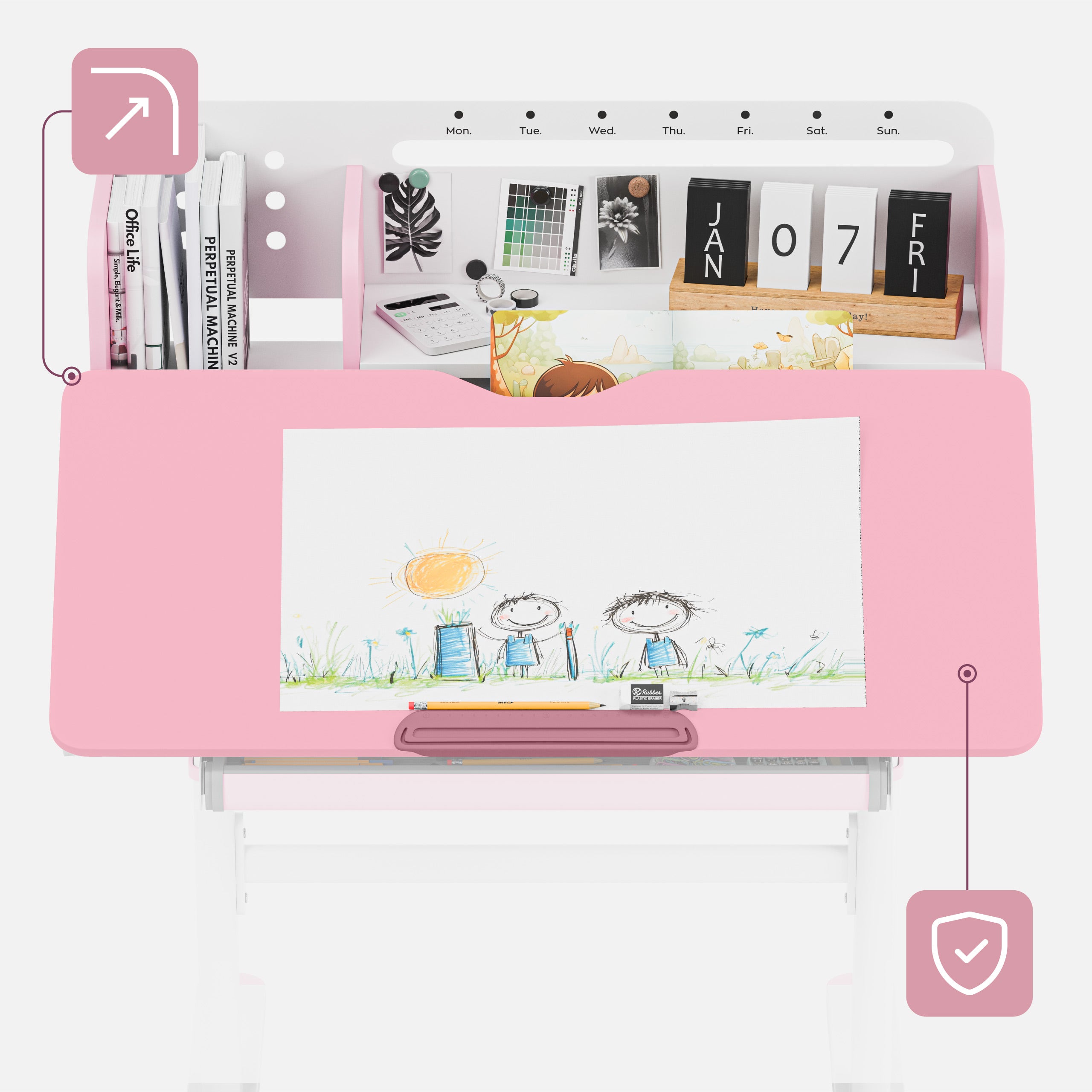 Scrivania ergonomica per bambini Mark Adler Study 5.0 Pink 90 cm