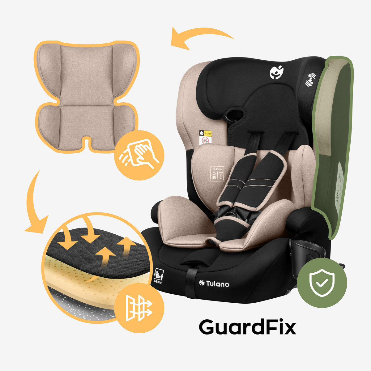 Seggiolino auto per bambini Tulano 76-150 cm Zooma 45 Beige I-Size