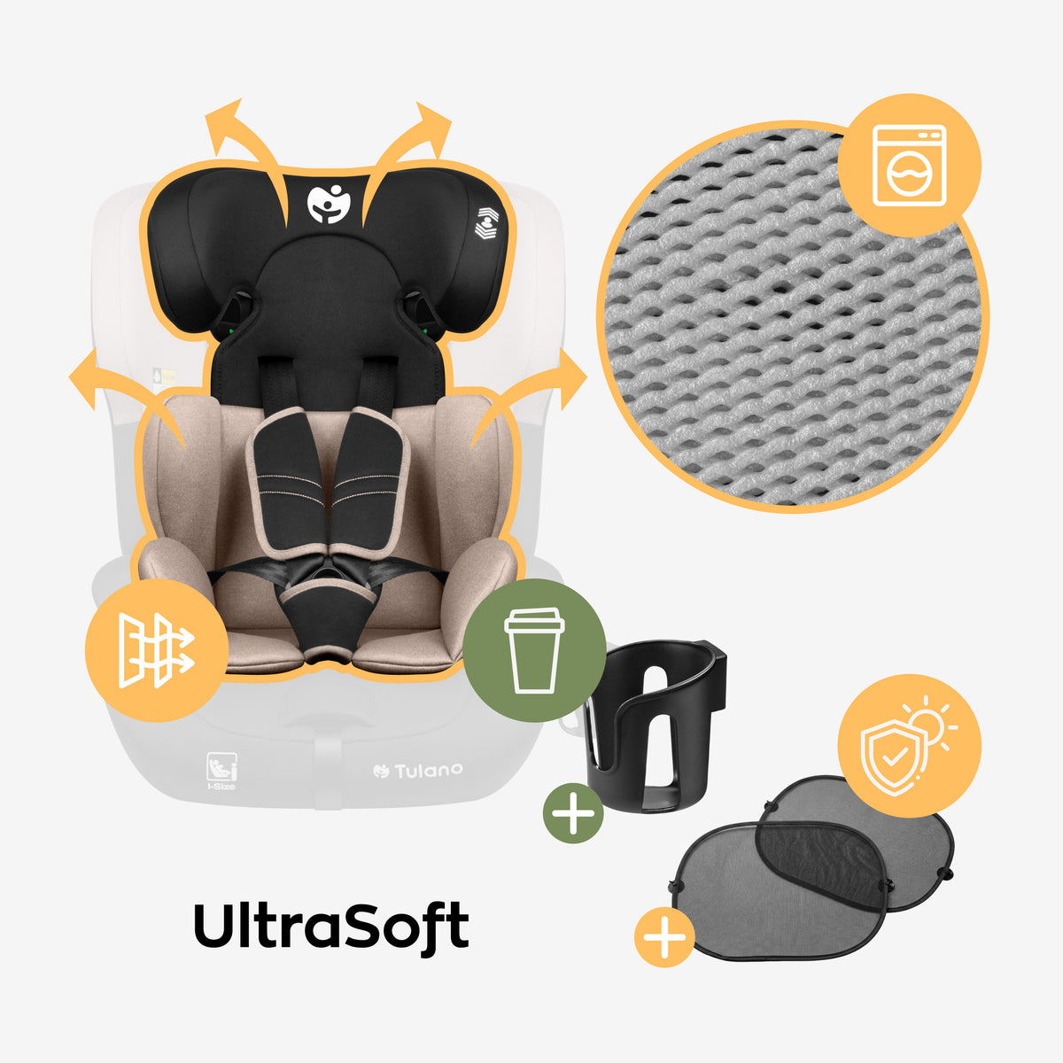 Seggiolino auto per bambini Tulano 76-150 cm Zooma 45 Beige I-Size