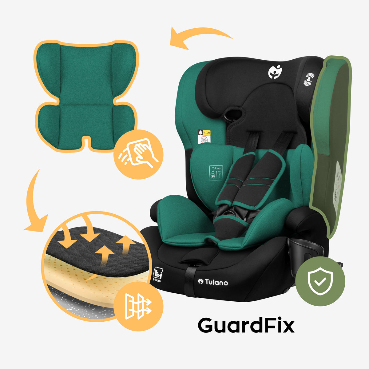 Seggiolino auto per bambini Tulano 76-150 cm Zooma 45 Green I-Size