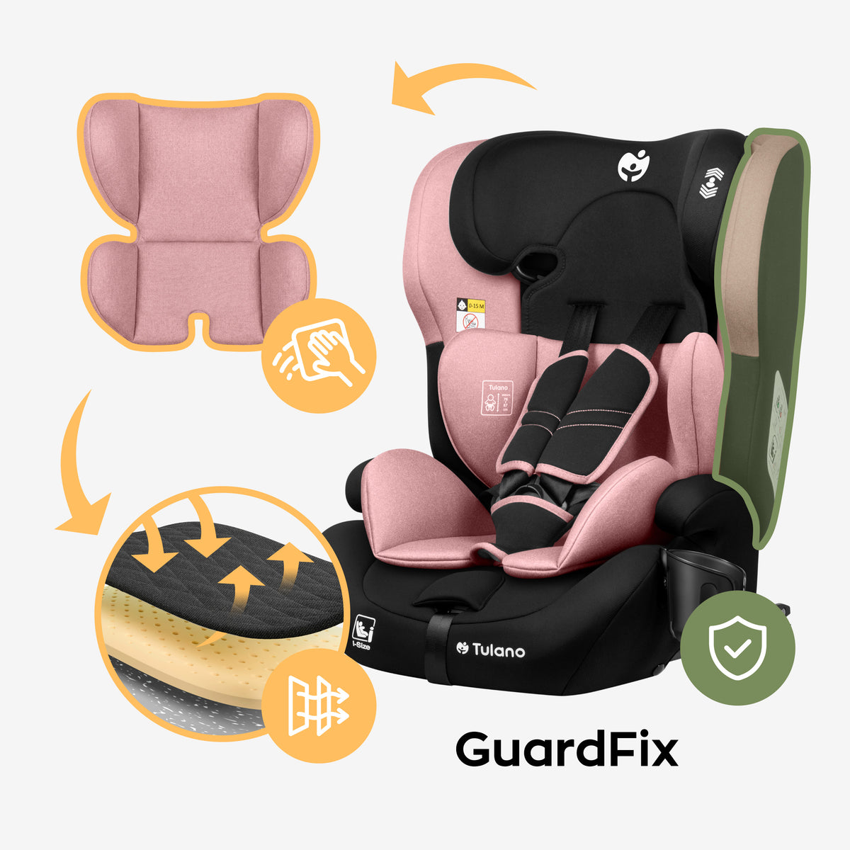 Seggiolino auto per bambini Tulano 76-150 cm Zooma 45 Pink I-Size