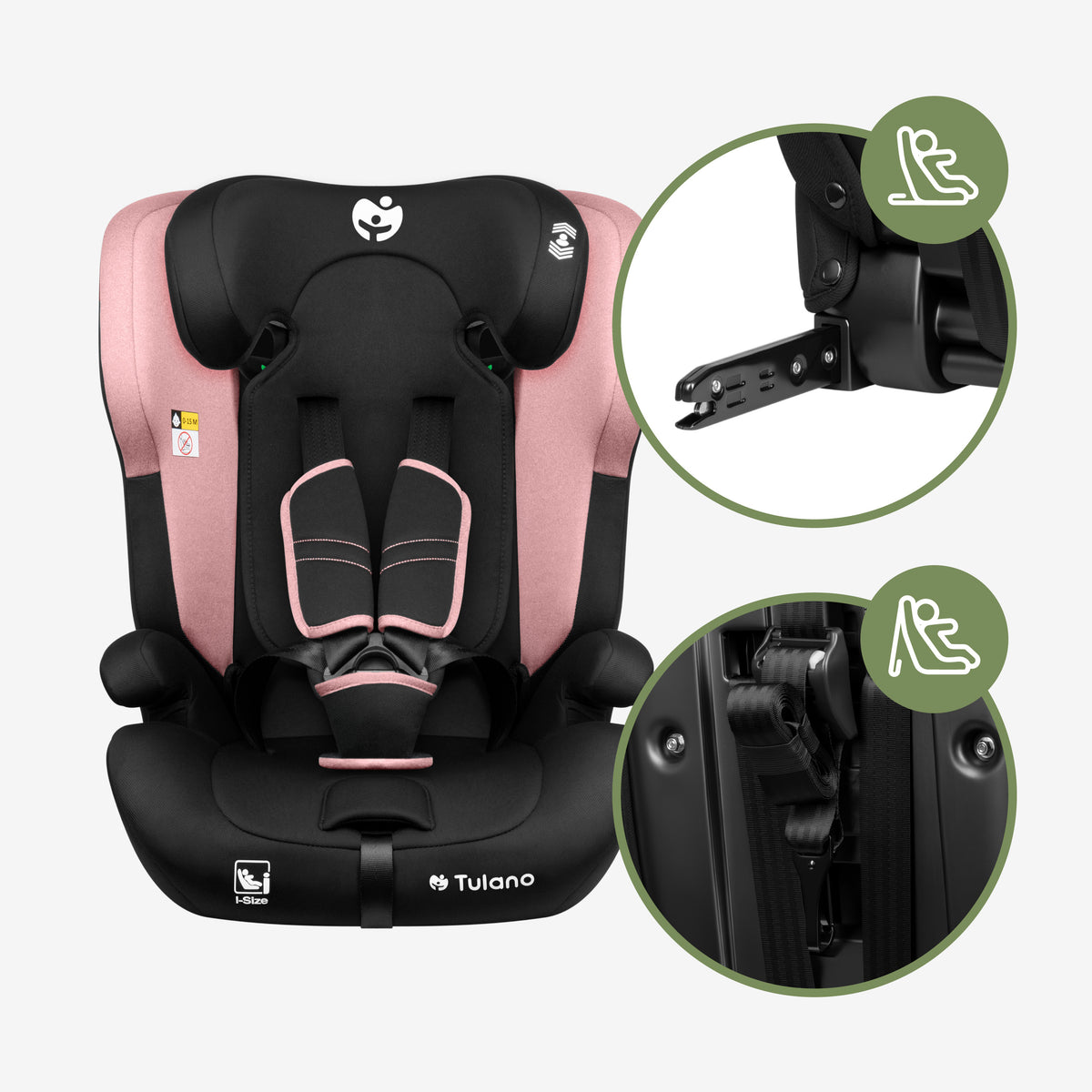 Seggiolino auto per bambini Tulano 76-150 cm Zooma 45 Pink I-Size