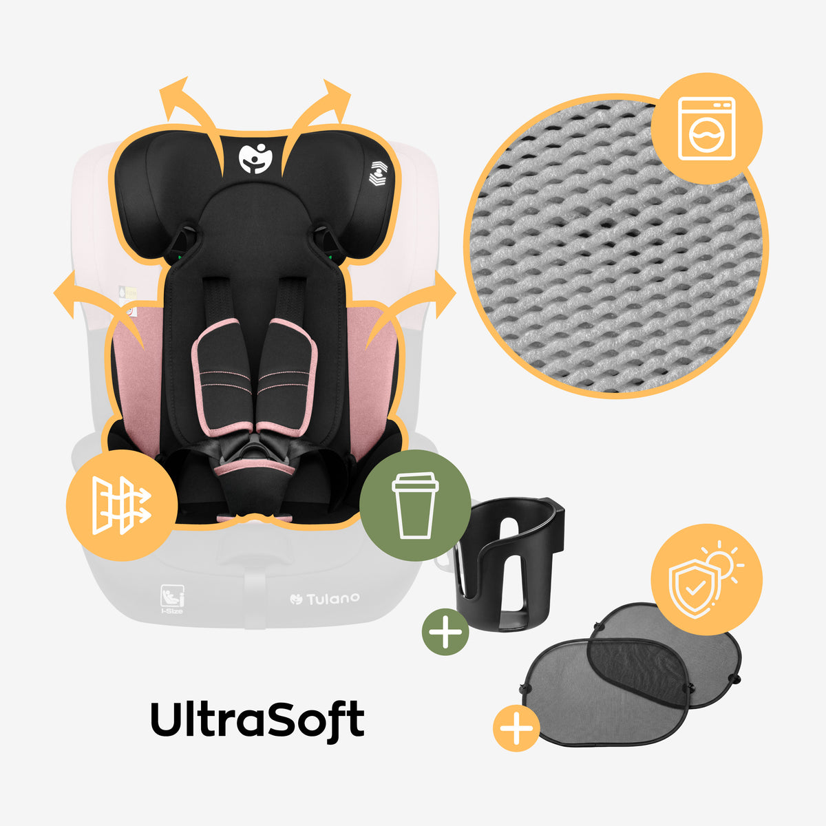 Seggiolino auto per bambini Tulano 76-150 cm Zooma 45 Pink I-Size