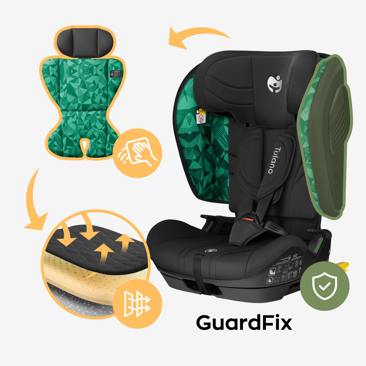 Seggiolino auto per bambini Tulano 76-105 cm Zooma 55 Black-Green